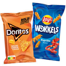 Doritos zak à 170 gram
of Lay’s wokkels zak à 100 gram